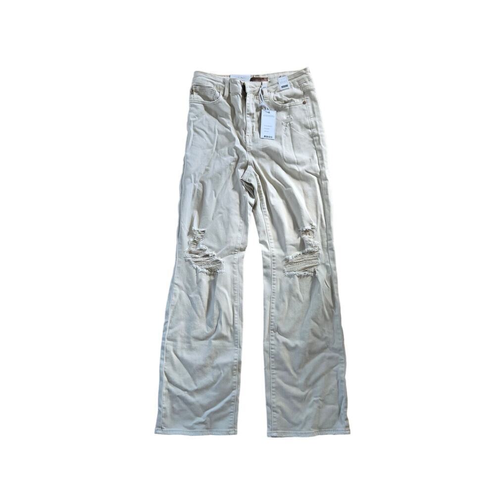 New Judy Blue High Waist 90's Bone Straight Fit Jeans Destroyed Knees Size 9 29
